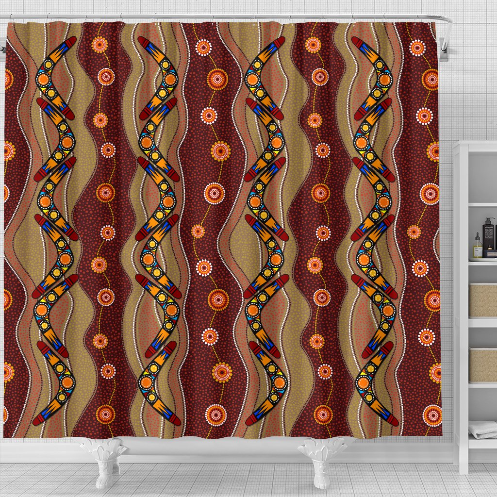 aboriginal-shower-curtain-boomerang-dot-painting-circle-patterns