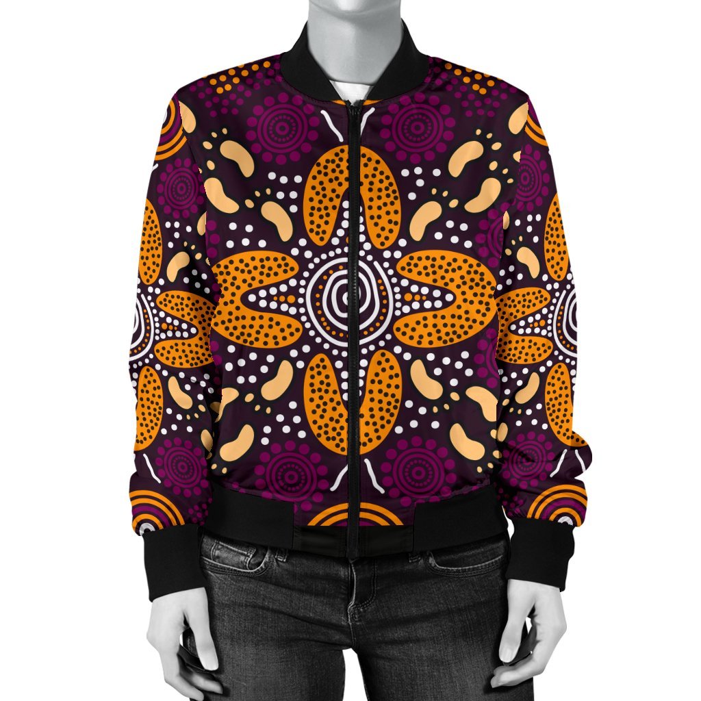 aboriginal-womens-bomber-jacket-flowers-dot-panting-art