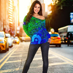 Aboriginal Women's Off Shoulder Sweater , Torres Strait Islands Flag - Vibe Hoodie