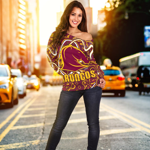 Broncos Rugby Women's Off Shoulder Sweater Indigenous - Vibe Hoodie