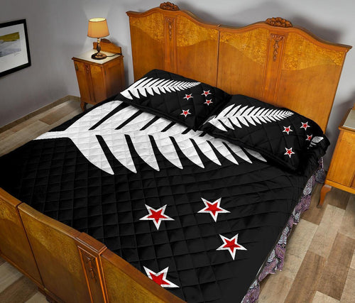 new-zealand-flag-silver-fern-black-with-red-stars-quilt-bedding-sets
