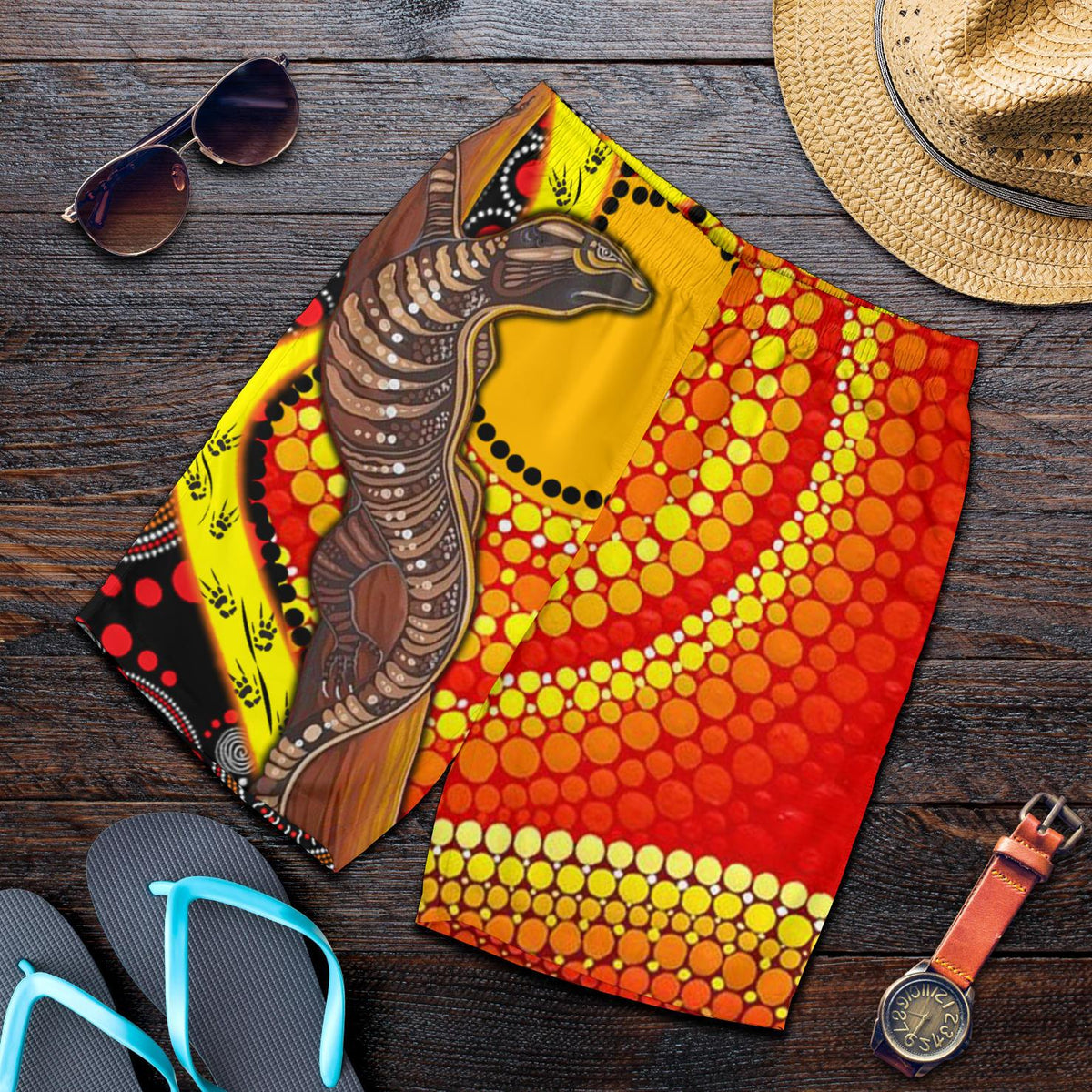 mens-short-australian-aboriginal-dot-painting-sun-and-lizard