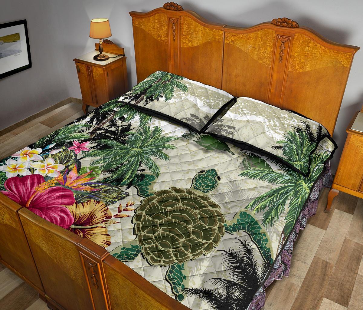 turtle-and-coconut-tree-quilt-bed-set-hibiscus-and-turtle-on-the-beach