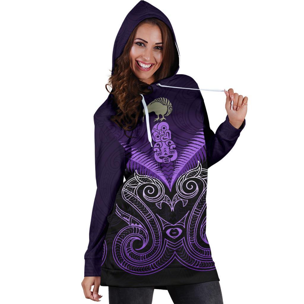 maori-manaia-new-zealand-hoodie-dress-purple