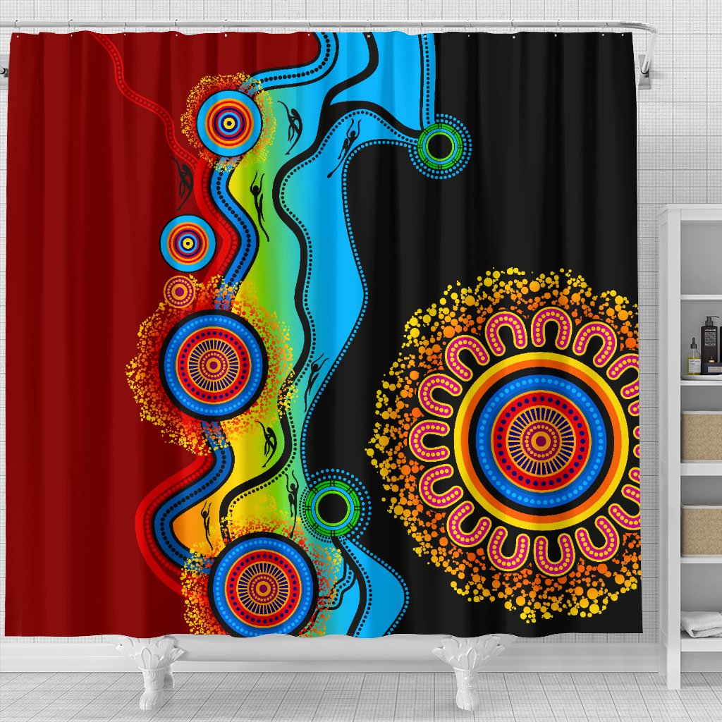 aboriginal-shower-curtain-indigenous-art-color-circle-patterns-blue-dream