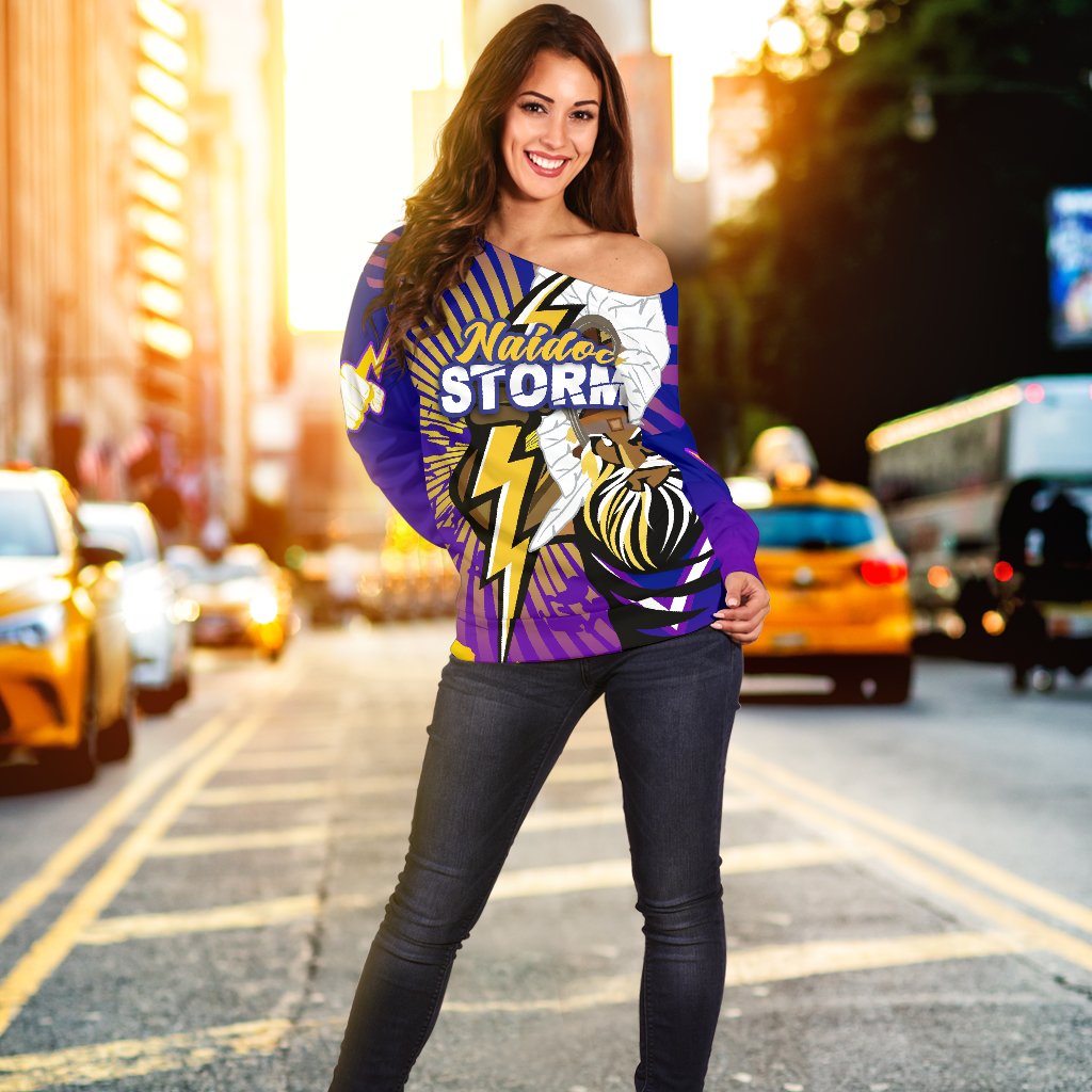 Storm Naidoc Week Women's Off Shoulder Sweater Indigenous Style - Vibe Hoodie