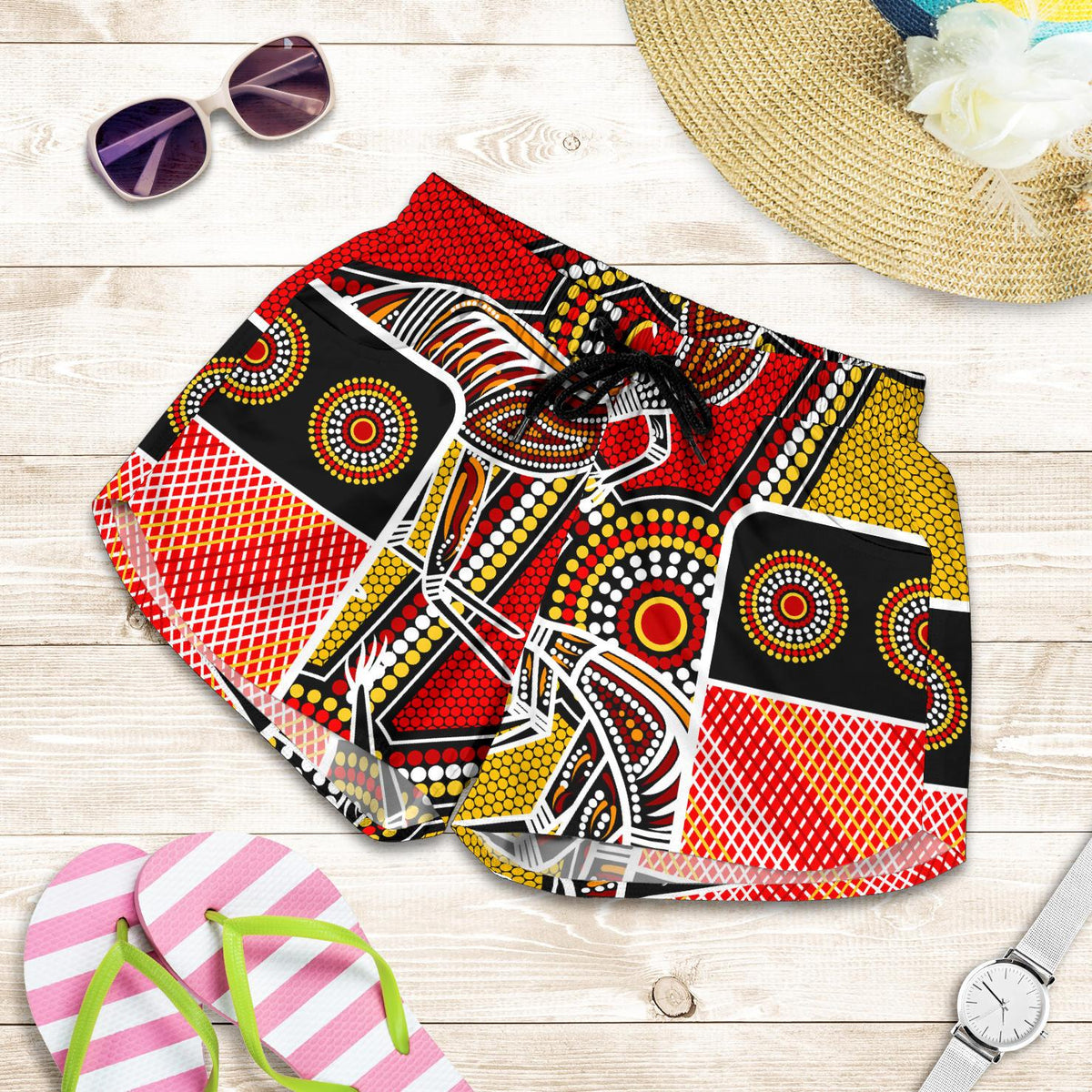 Aboriginal Women's Shorts, Kangaroo Dot Painting Patterns - Vibe Hoodie