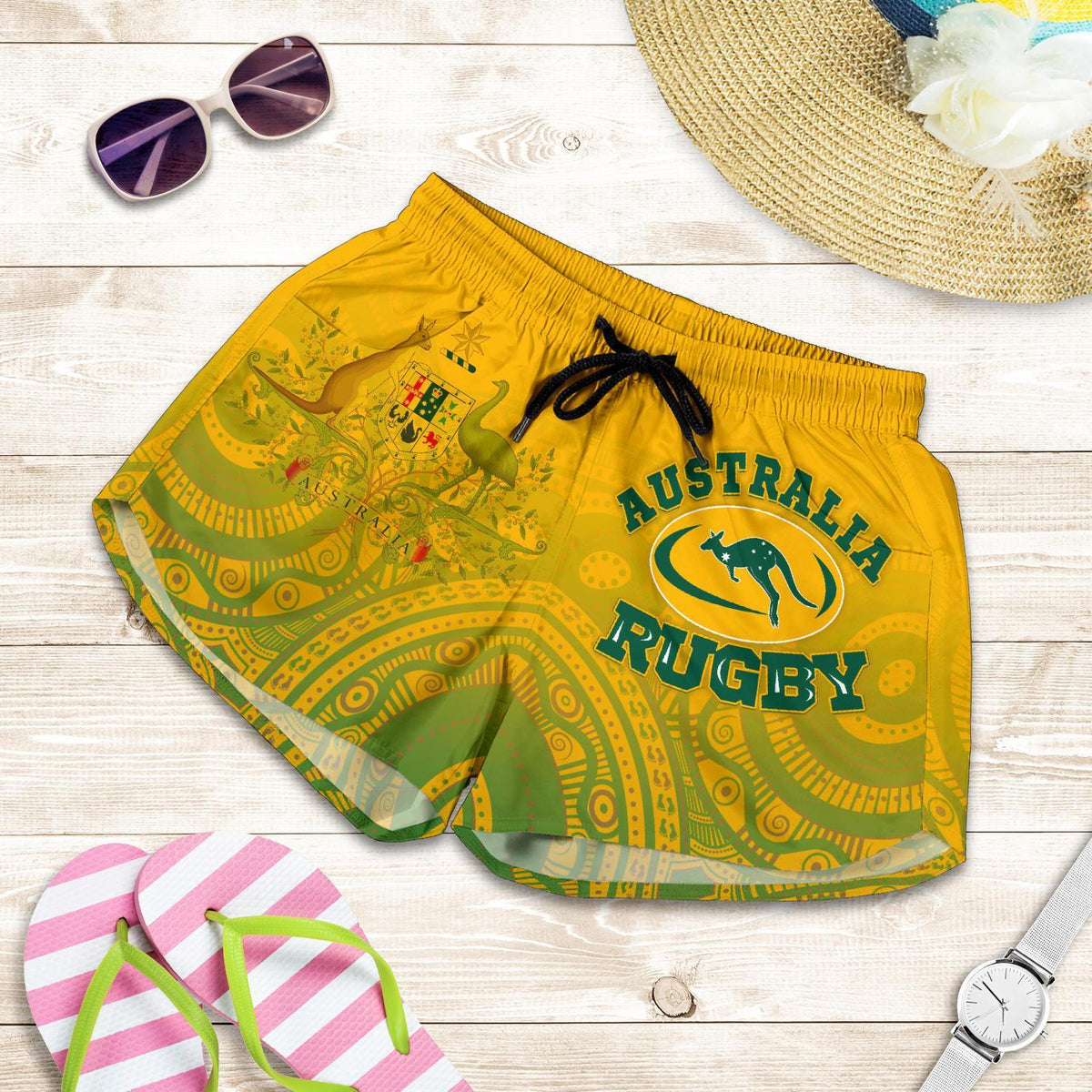 Aboriginal Women's Shorts, Australia Rugby and Coat Of Arms - Vibe Hoodie