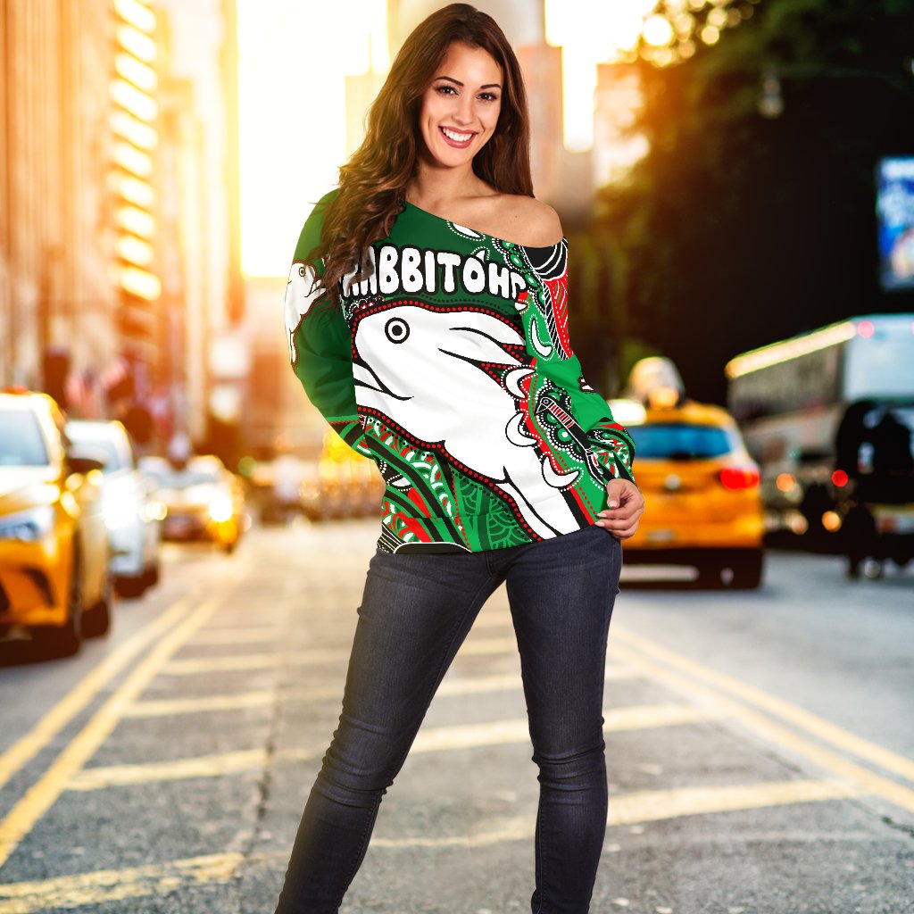 Rabbitohs Women Off Shoulder Sweater Indigenous Survival World - Vibe Hoodie