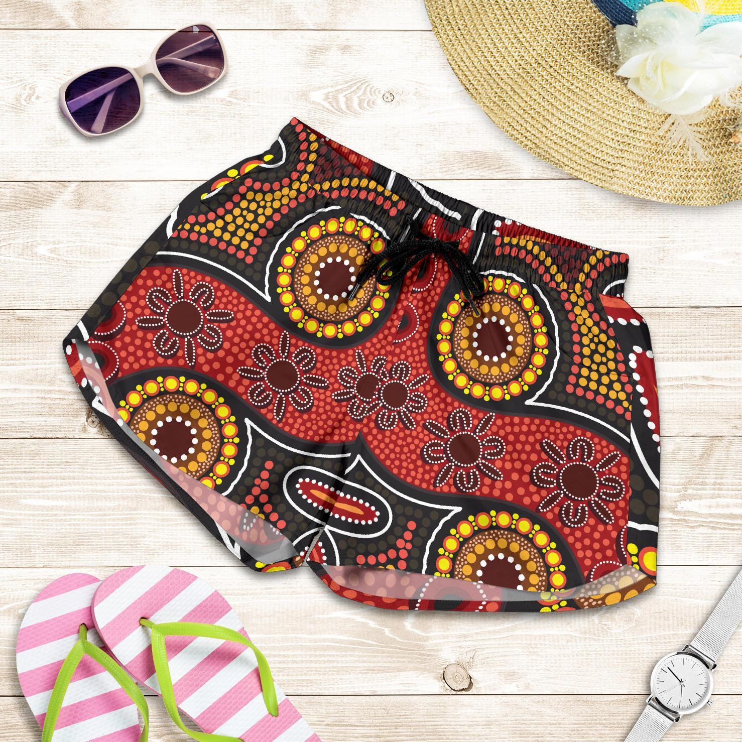 Aboriginal Women's Shorts - Indigenous Circle Dot Painting Style- - Vibe Hoodie