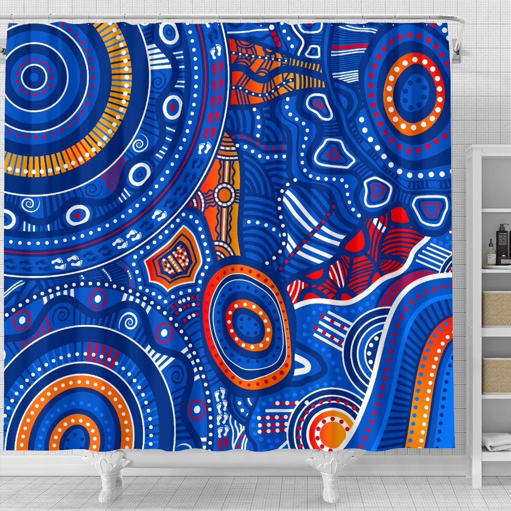 aboriginal-shower-curtain-indigenous-footprint-patterns-blue-color