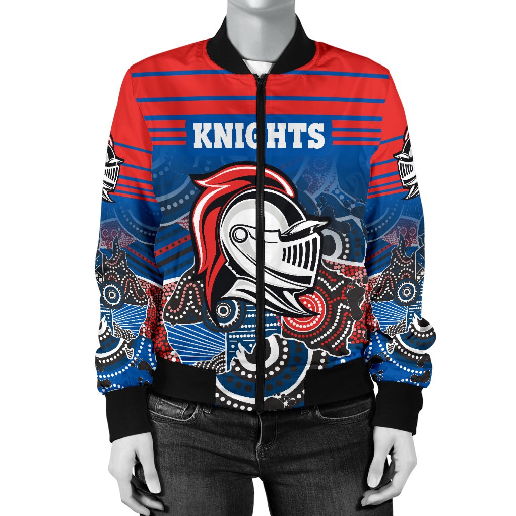 custom-personalised-knights-womens-bomber-jacket-newcastle-aboriginal-horizontal-style