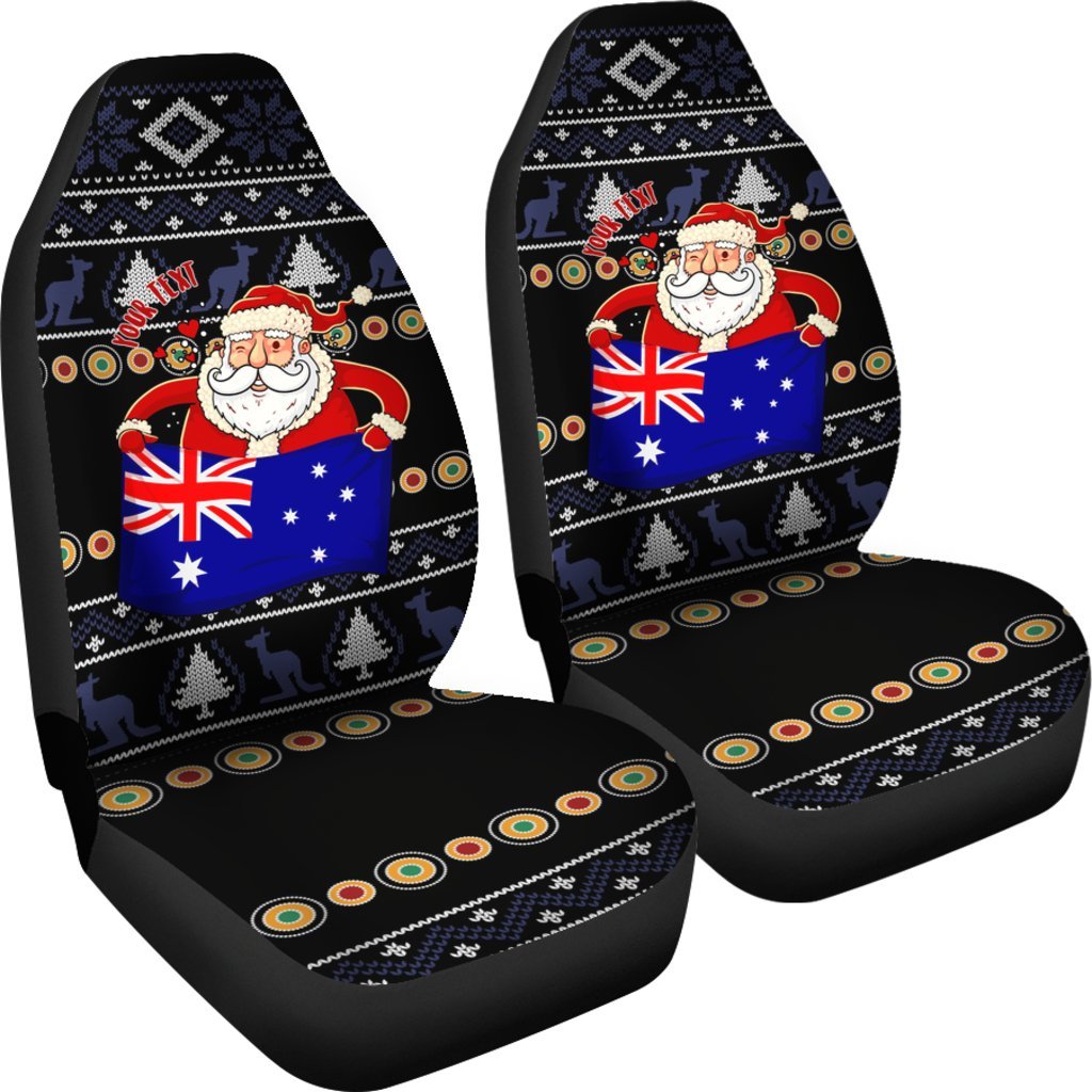 christmas-personalised-car-seat-covers-australia-santa-claus-hold-the-flag-black