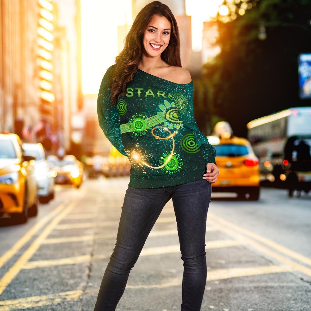 Melbourne Galaxy Women Off Shoulder Sweater Stars Indigenous - Vibe Hoodie