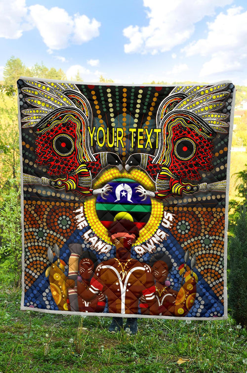custom-text-the-land-owns-us-premium-quilt