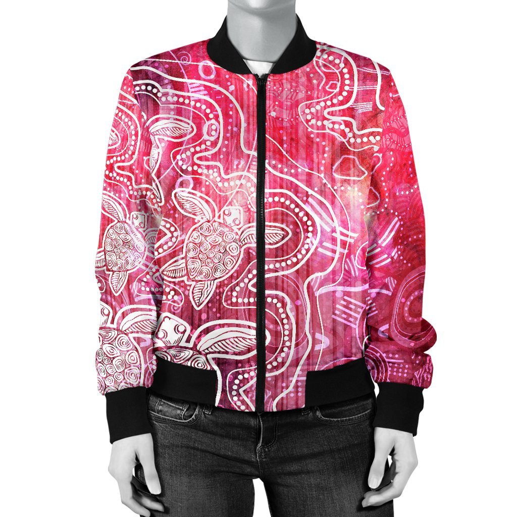 aboriginal-womens-bomber-jacket-sea-turtle-with-indigenous-patterns-pink