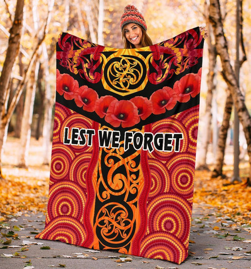 anzac-lest-we-forget-poppy-premium-blanket-new-zealand-maori-silver-fern-australia-aboriginal
