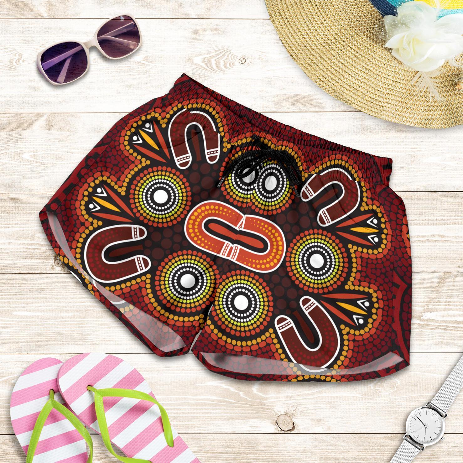ABoriginal Women's Shorts - Aboriginal Dot Painting Flowers Style - Vibe Hoodie