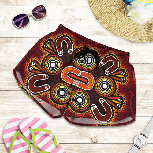 ABoriginal Women's Shorts - Aboriginal Dot Painting Flowers Style - Vibe Hoodie