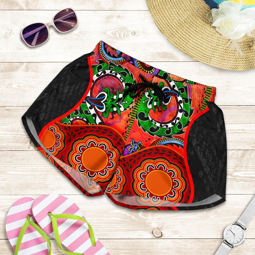 Aboriginal Women's Shorts - Aussie Indigenous Patterns Orange - Vibe Hoodie