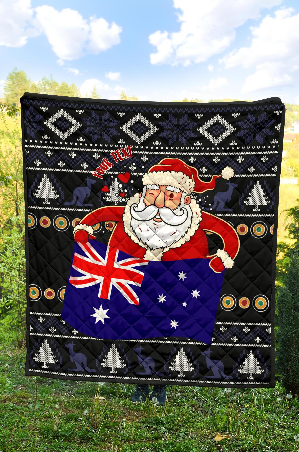 christmas-personalised-premium-quilt-australia-santa-claus-hold-the-flag-black