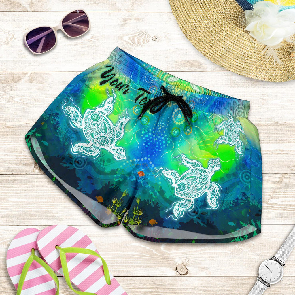 [Custom Text] Aboriginal Women's Shorts - Indigenous Turtle Ocean Dot Painting Art - Vibe Hoodie