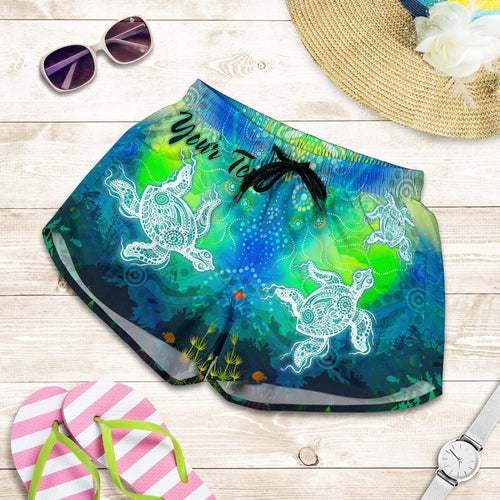 [Custom Text] Aboriginal Women's Shorts - Indigenous Turtle Ocean Dot Painting Art - Vibe Hoodie