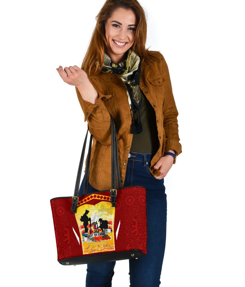 anzac-small-leather-tote-lest-we-forget-aboriginal-version