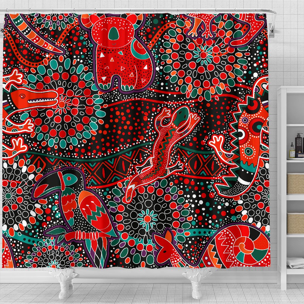 shower-curtains-aboriginal-animal-dot-acrylic-paint