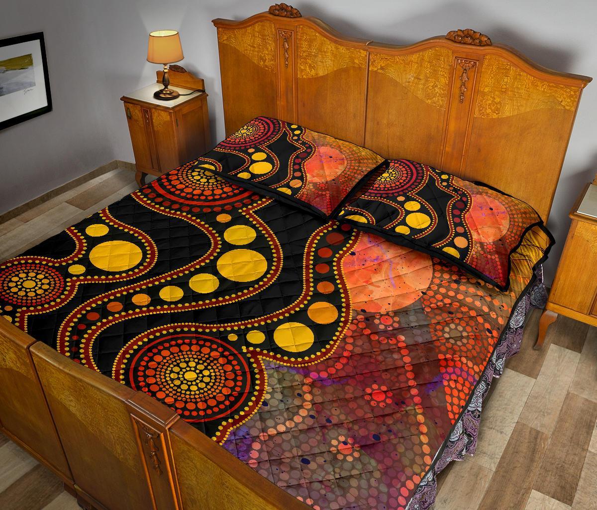 aboriginal-quilt-bed-set-australia-indigenous-flag-circle-dot-painting-art-golden