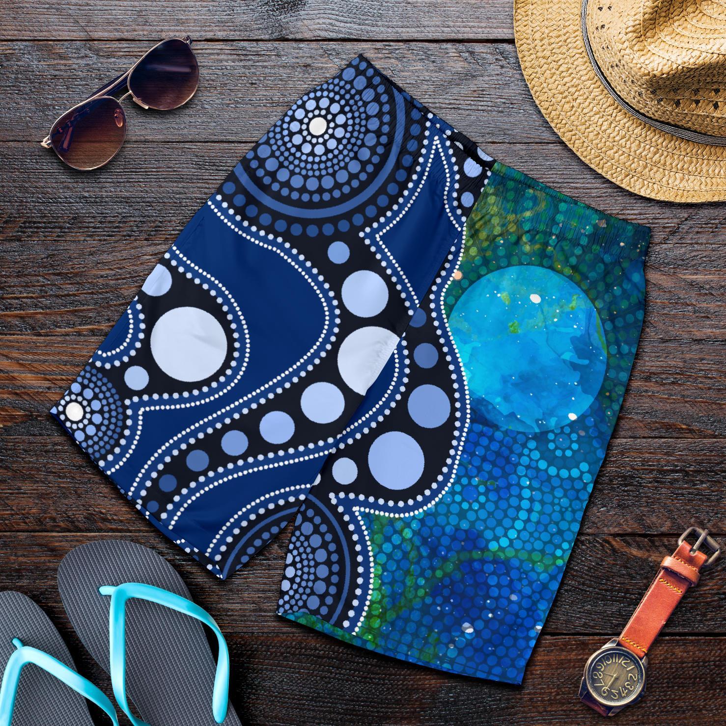 aboriginal-mens-shorts-australia-indigenous-flag-circle-dot-painting-art-blue