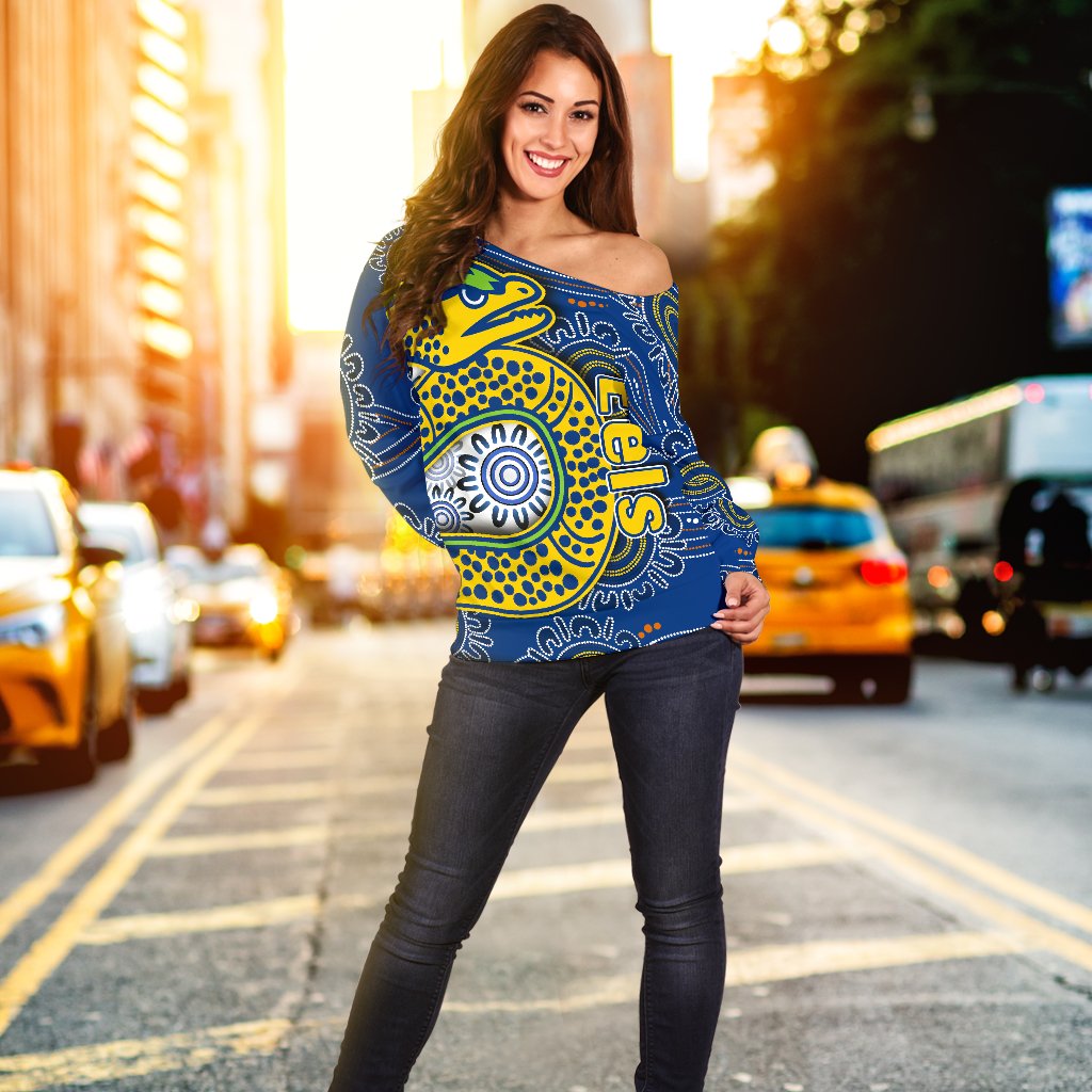 Parramatta Eels Women's Off Shoulder Sweater Indigenous - Vibe Hoodie