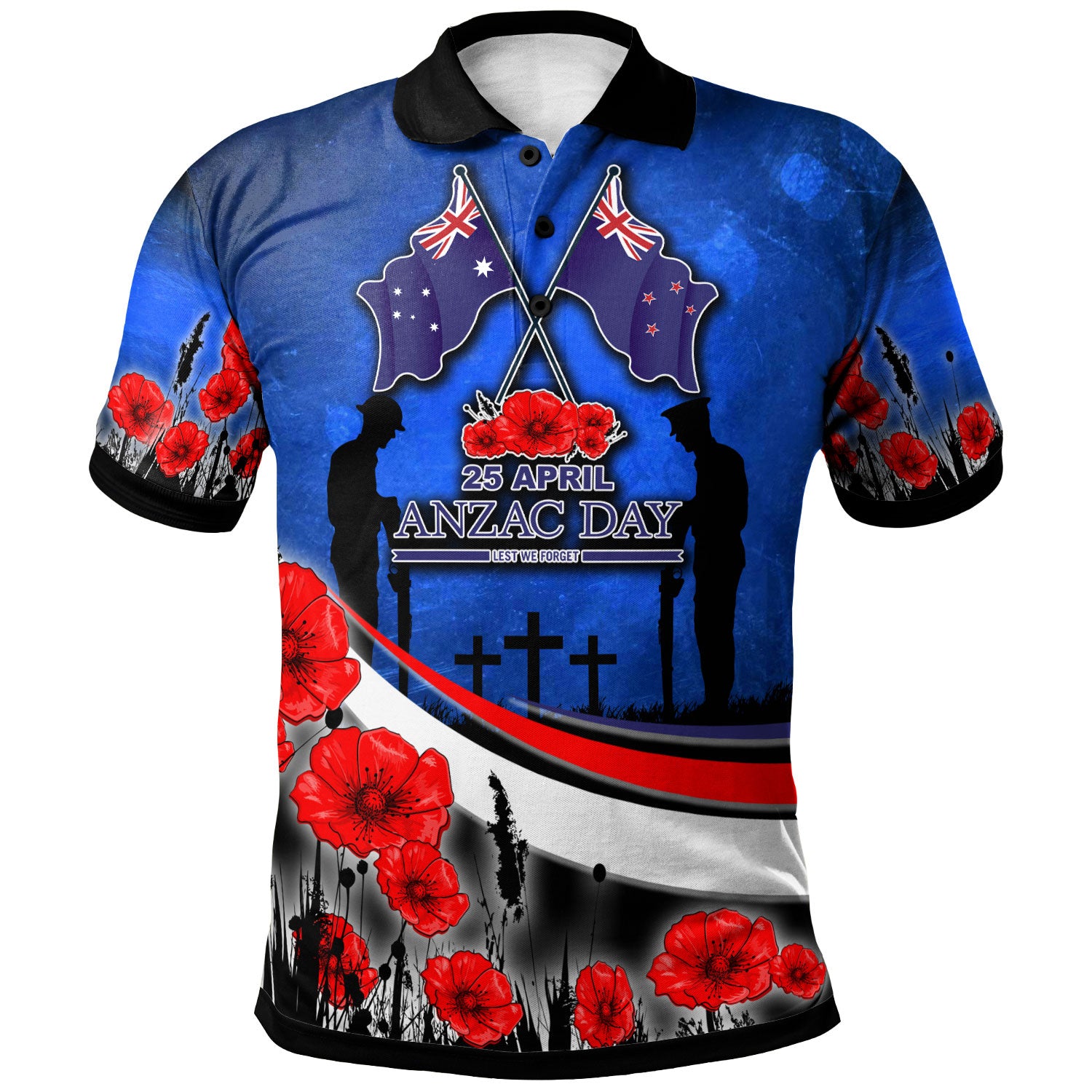 Anzac Day NZ Australia Polo Shirt - Poppies Flowers
