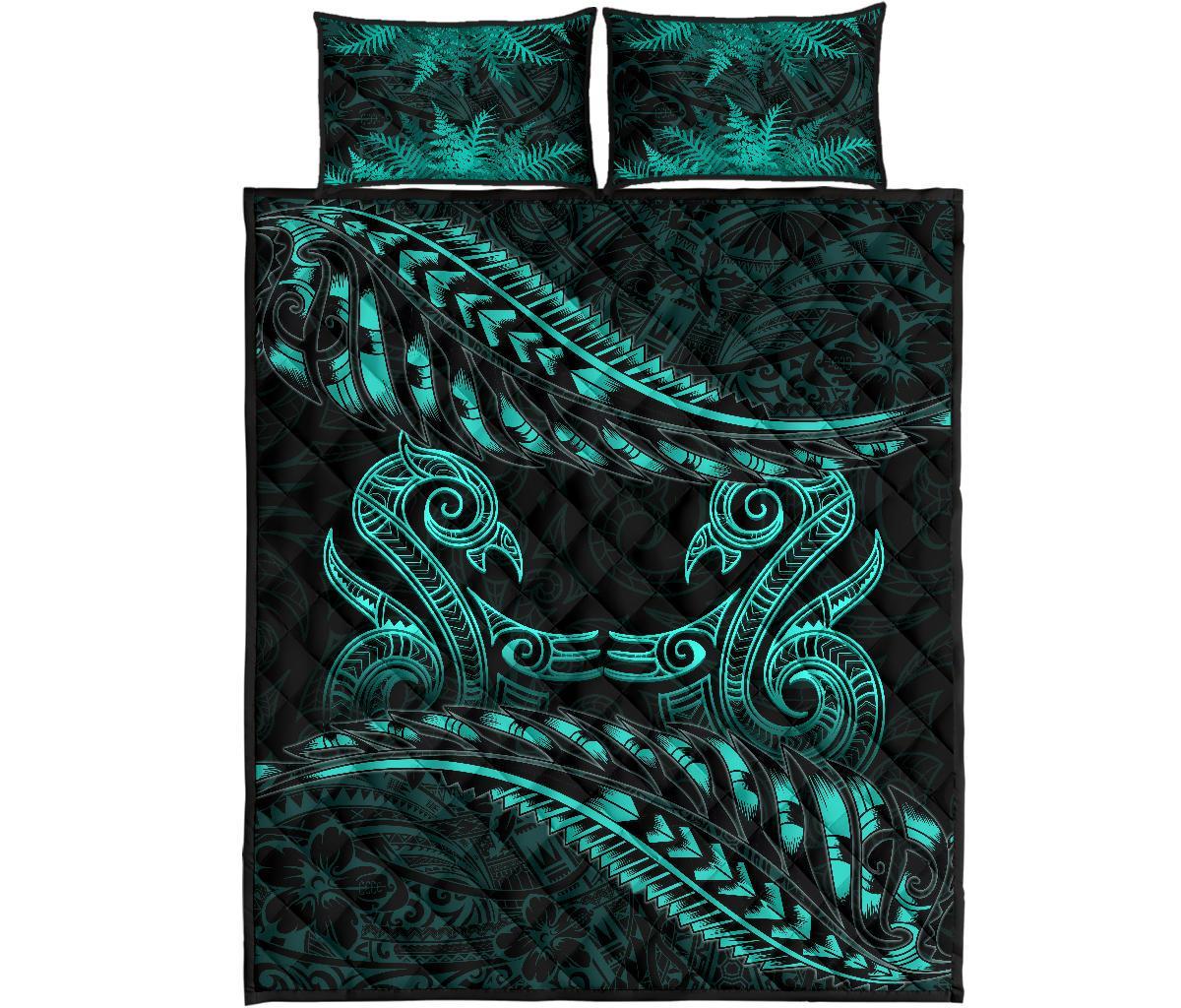 aotearoa-quilt-bed-set-turquoise-maori-manaia-with-silver-fern-1