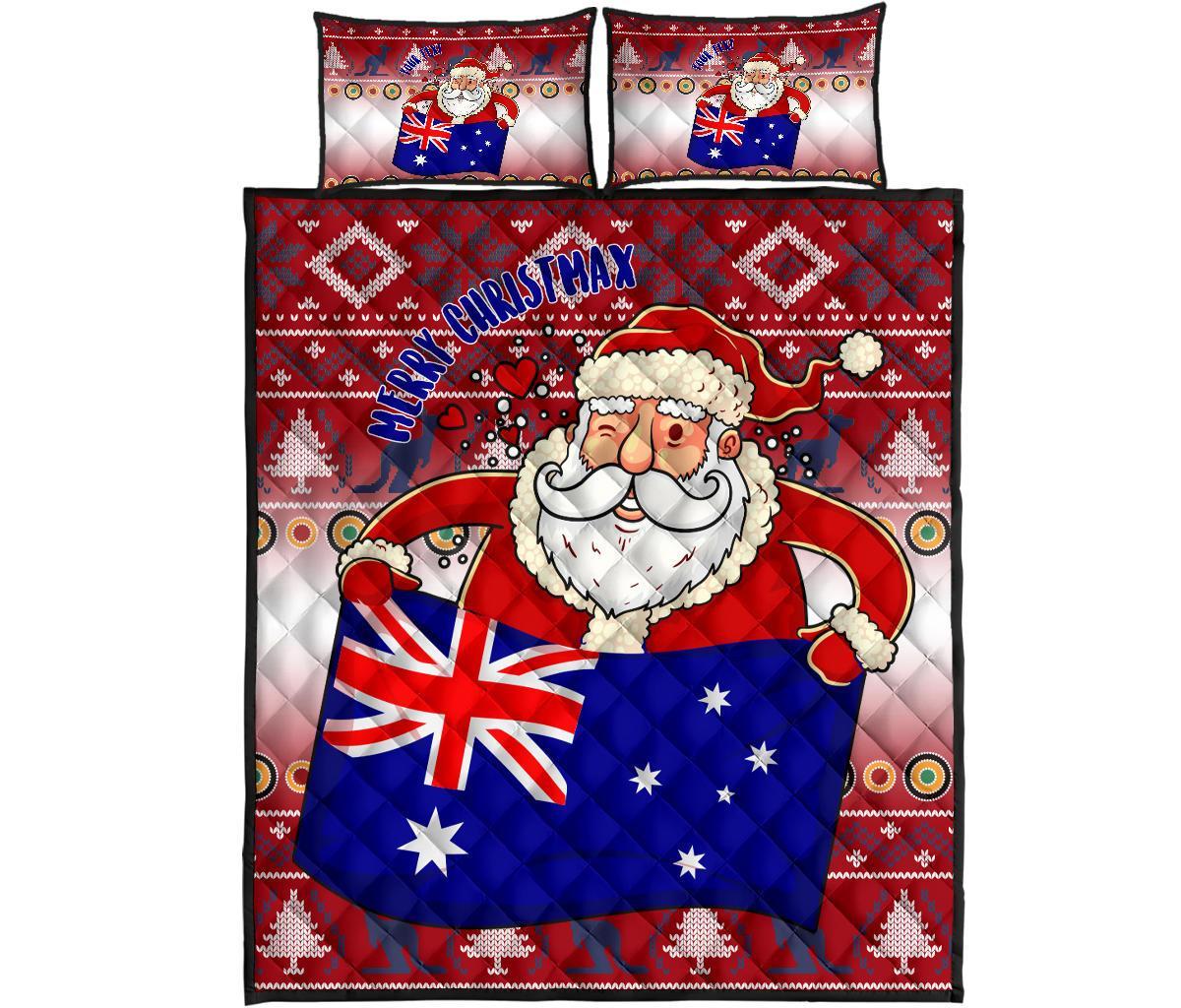 christmas-personalised-quilt-bed-set-australia-santa-claus-hold-the-flag-red