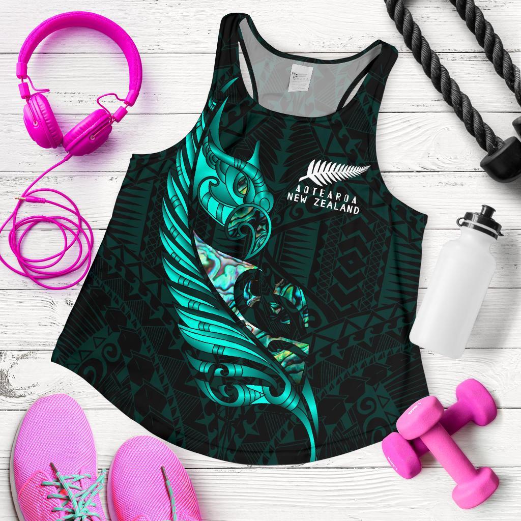 New Zealand Racerback Tank Manaia Paua Fern Wing - Turquoise - Vibe Hoodie