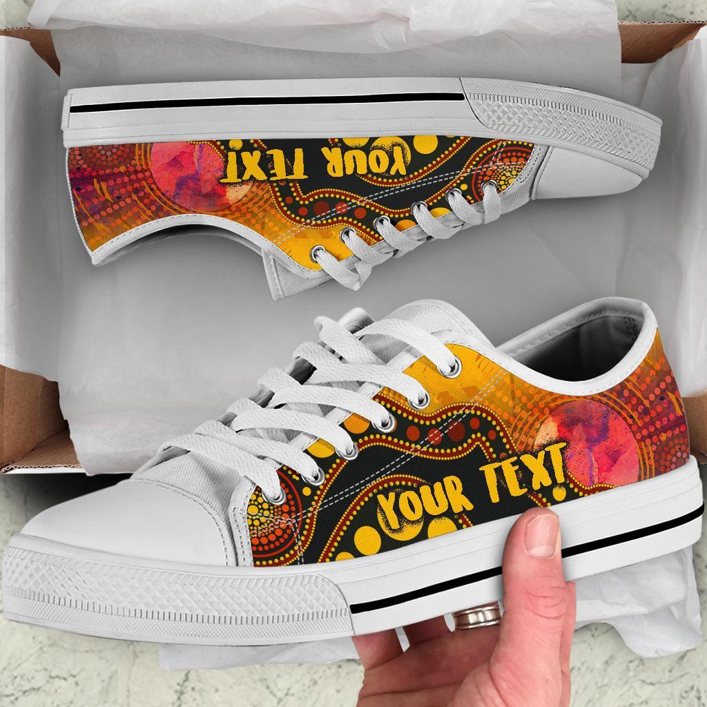 custom-text-aboriginal-low-top-shoes-australia-indigenous-flag-circle-dot-painting-art-golden