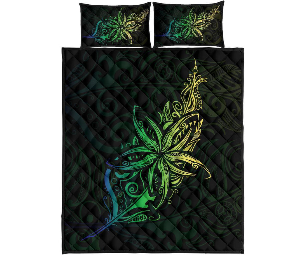 new-zealand-light-silver-fern-x-frangipani-tattoo-quilt-bedding-sets-green