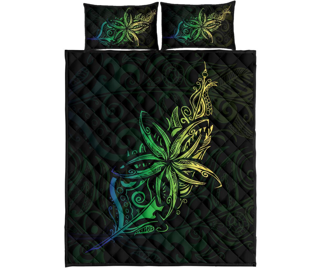 new-zealand-light-silver-fern-x-frangipani-tattoo-quilt-bedding-sets-green