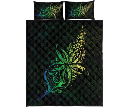 new-zealand-light-silver-fern-x-frangipani-tattoo-quilt-bedding-sets-green