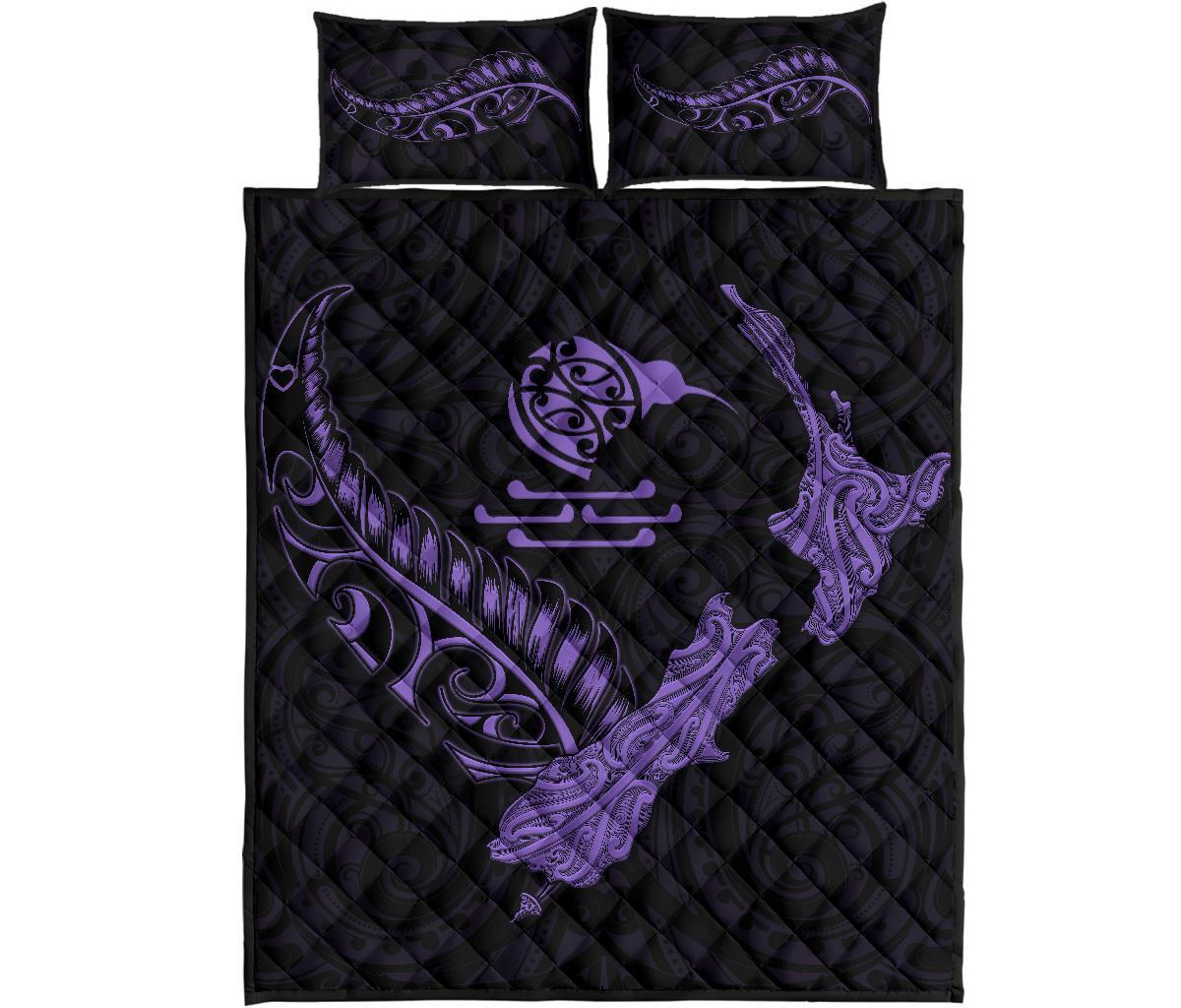new-zealand-heart-quilt-bed-set-map-kiwi-mix-silver-fern-pastel-purple