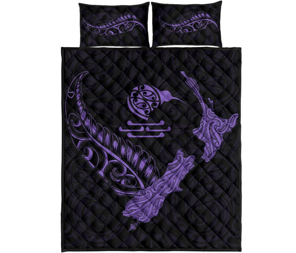 new-zealand-heart-quilt-bed-set-map-kiwi-mix-silver-fern-pastel-purple