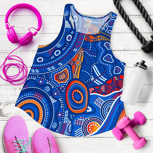 Aboriginal Women's Racerback Tank - Indigenous Footprint Patterns Blue Color - Vibe Hoodie
