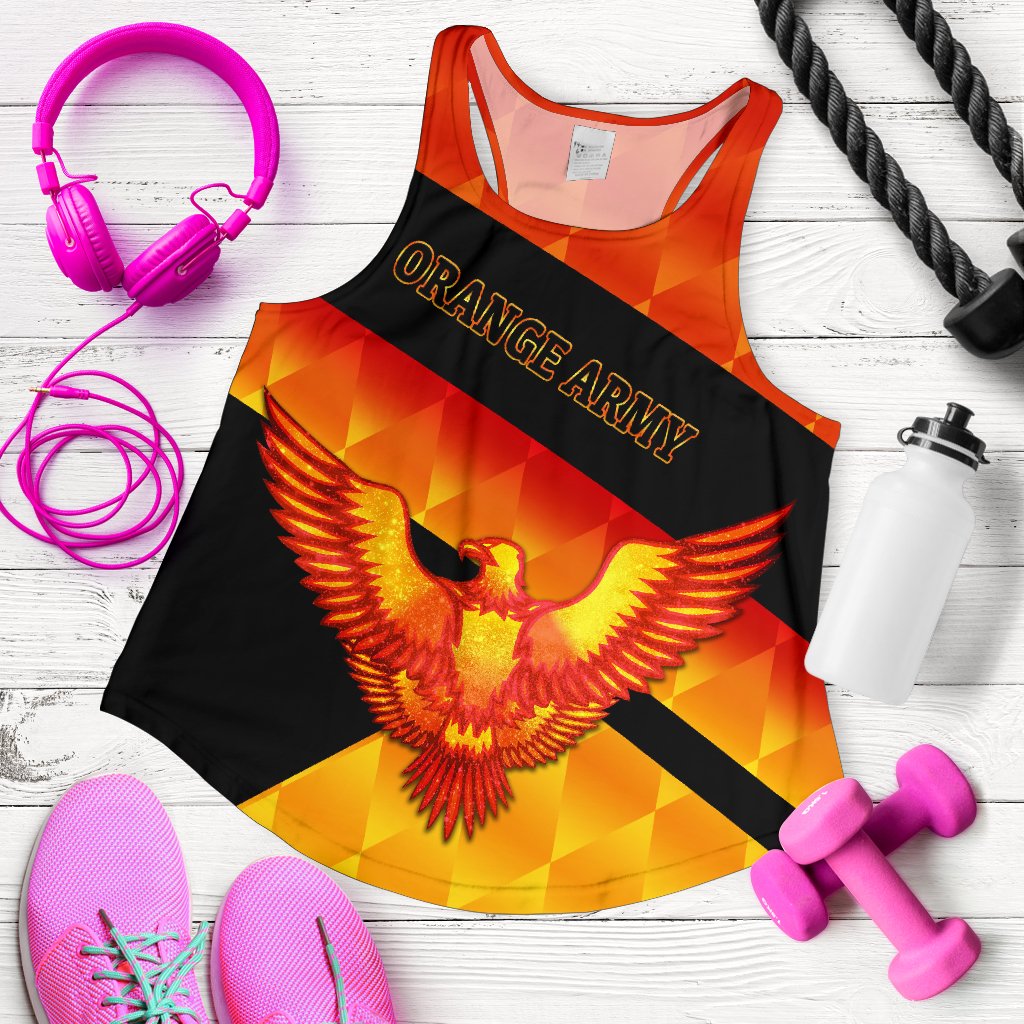 Orange Army Women's Racerback Tank Cricket Sporty Style - Vibe Hoodie