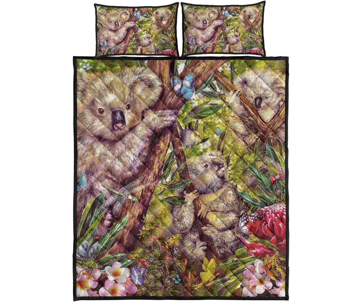koala-quilt-set-cover-3d-koala-with-waratah-flower-quilt-bed-set