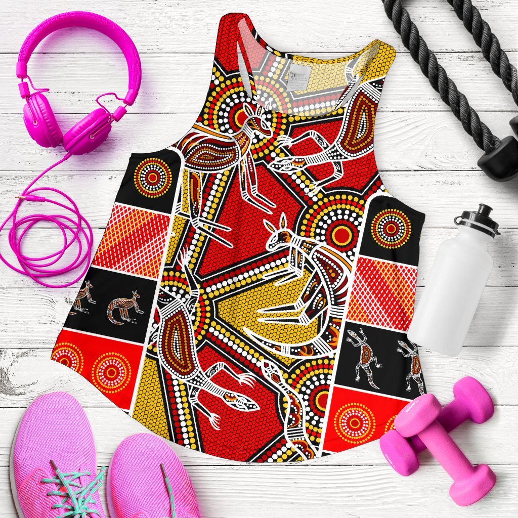 Aboriginal Women's Racerback Tank, Kangaroo Dot Painting Patterns - Vibe Hoodie