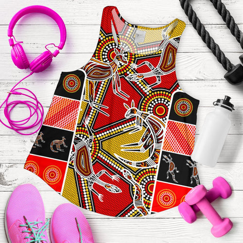 Aboriginal Women's Racerback Tank, Kangaroo Dot Painting Patterns - Vibe Hoodie