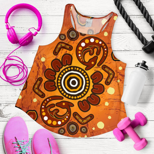 Aboriginal Women's Raceback Tank - Baby Kangaroo And Dot Painting Patterns - Vibe Hoodie