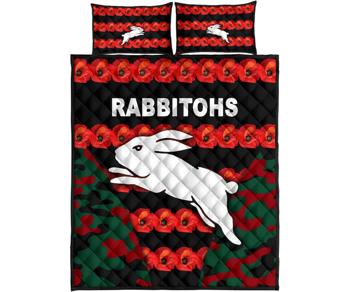 south-sydney-rabbitohs-quilt-bed-set-anzac-day-poppy-flower-vibes