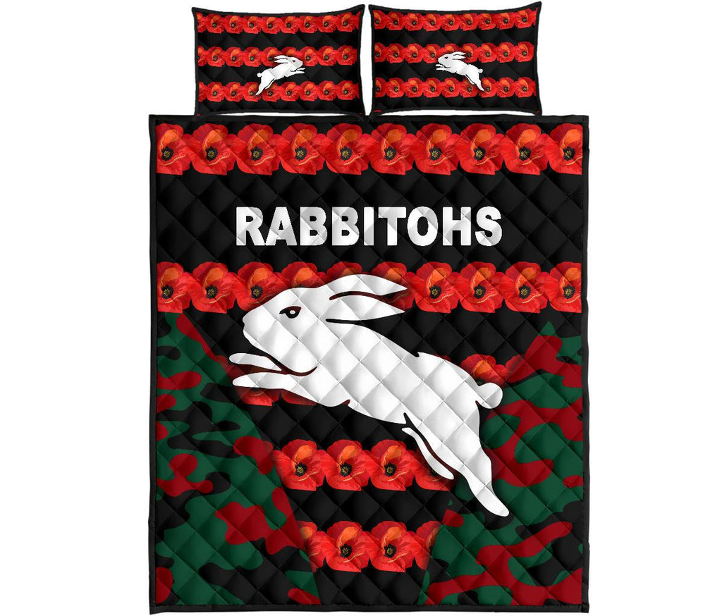 south-sydney-rabbitohs-quilt-bed-set-anzac-day-poppy-flower-vibes